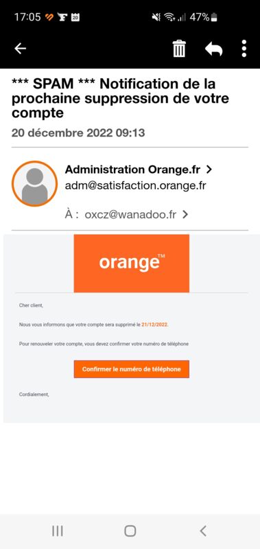 mail orange suppression compte